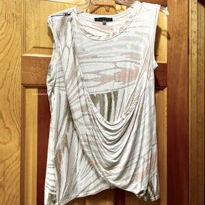 Unique drape front top with zipper embellishment